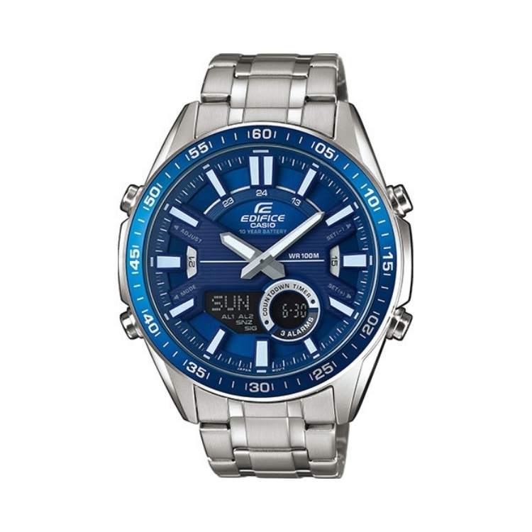 Reloj Edifice Ana-Digi de acero con esfera azul