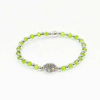 Pulsera-charra-pulsera-boton-charro-pulsera-boton-charro-con-cristales-y-bolas-de-plata-pulsera-de-Salamanca-en-plata-Salamanca-simbolo-de-Salamanca- verde pistacho
