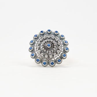 anillo charro plata color XXL anillo de Salamanca botón charro grande plata de ley azul