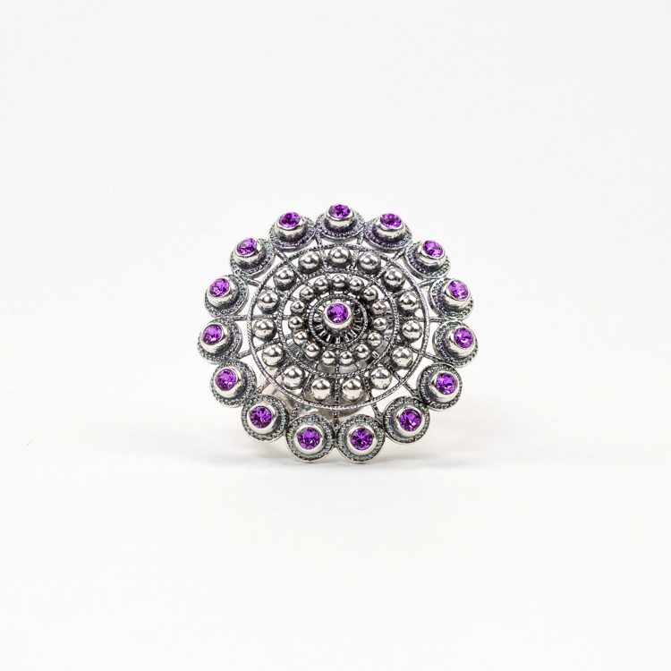 anillo charro plata color XXL anillo de Salamanca botón charro grande plata de ley morado