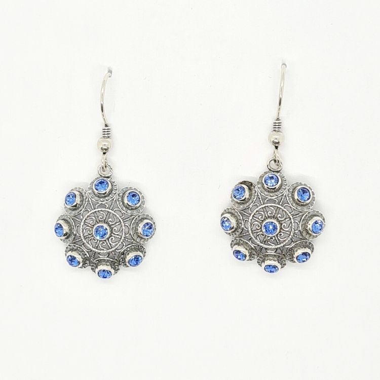 Pendientes botón charro plata gancho cristales color