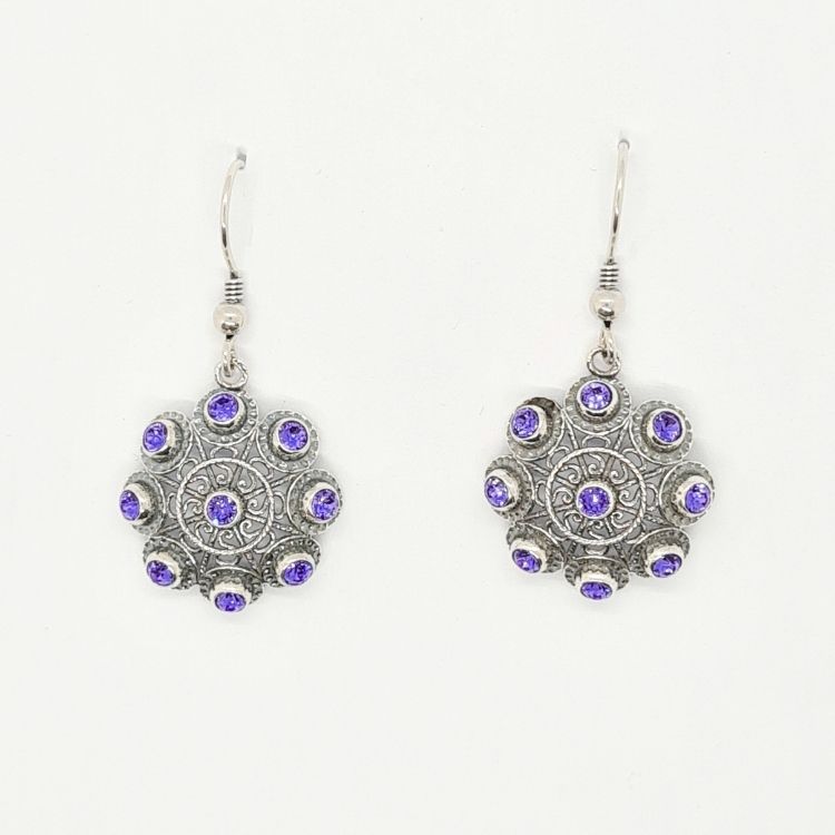 Pendientes botón charro plata gancho cristales color - Imagen 2