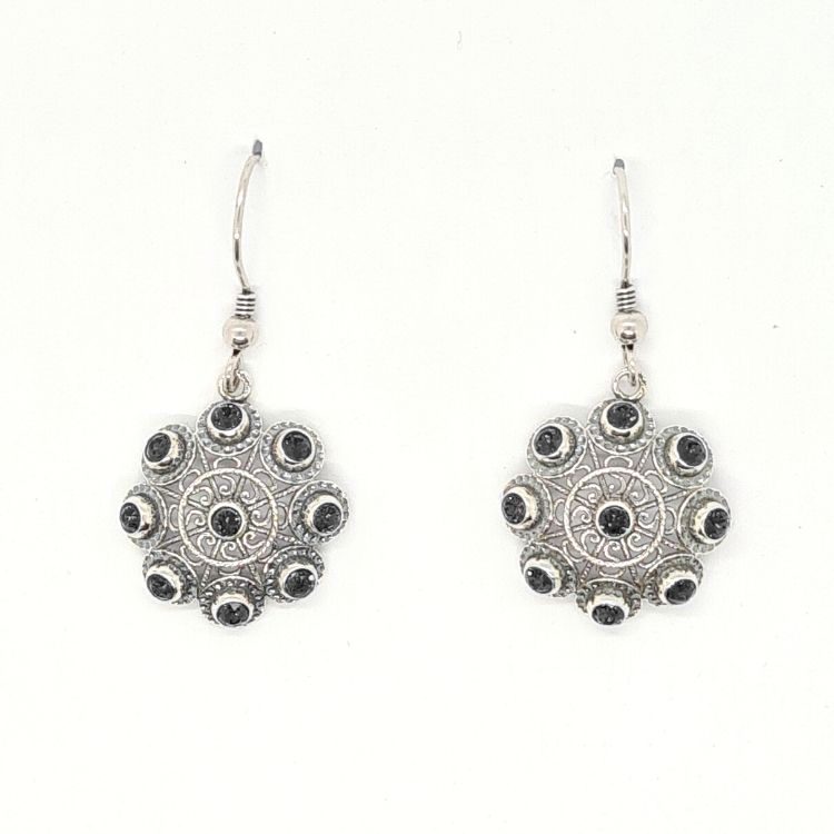 Pendientes botón charro plata gancho cristales color - Imagen 7