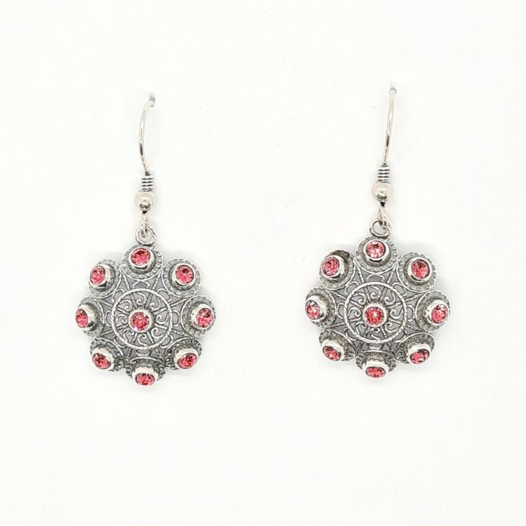 Pendientes botón charro plata gancho cristales color - Imagen 6