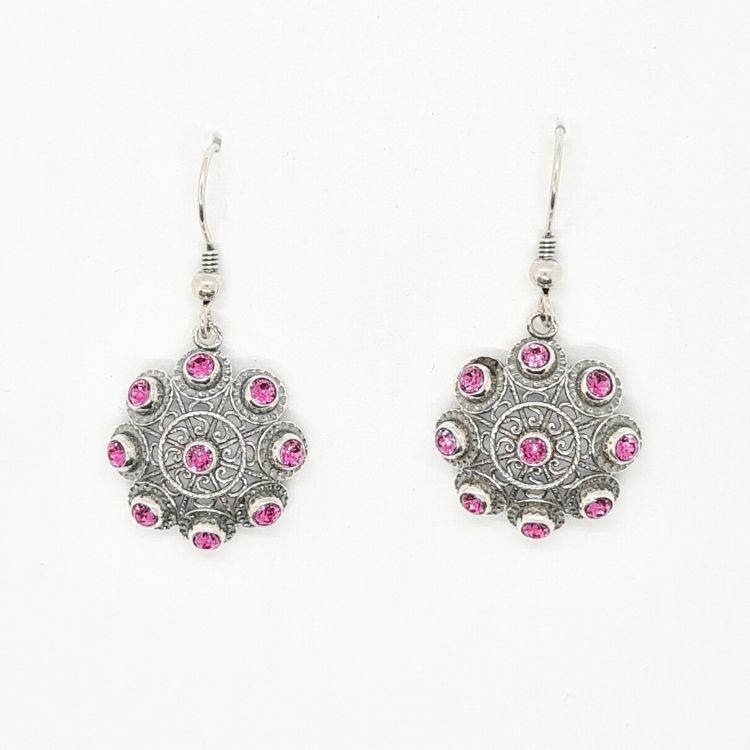 Pendientes botón charro plata gancho cristales color - Imagen 5