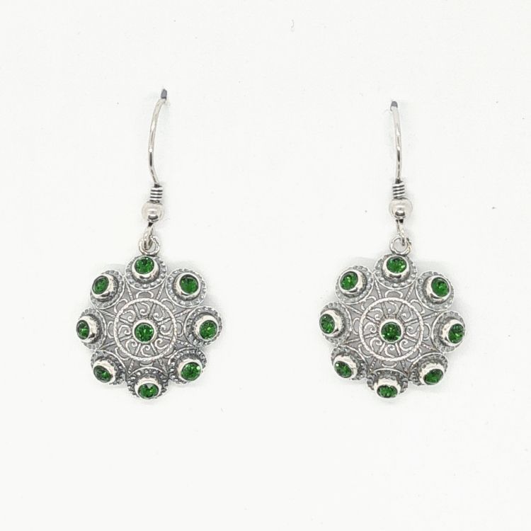 Pendientes botón charro plata gancho cristales color - Imagen 4