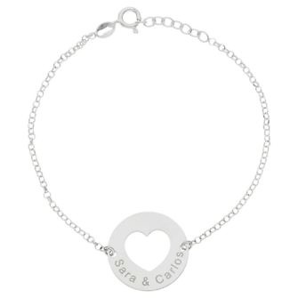 Pulsera con placa circular y un corazón personalizable