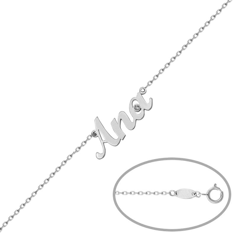 Pulsera de nombre con letra pequeña y diamante - Imagen 2