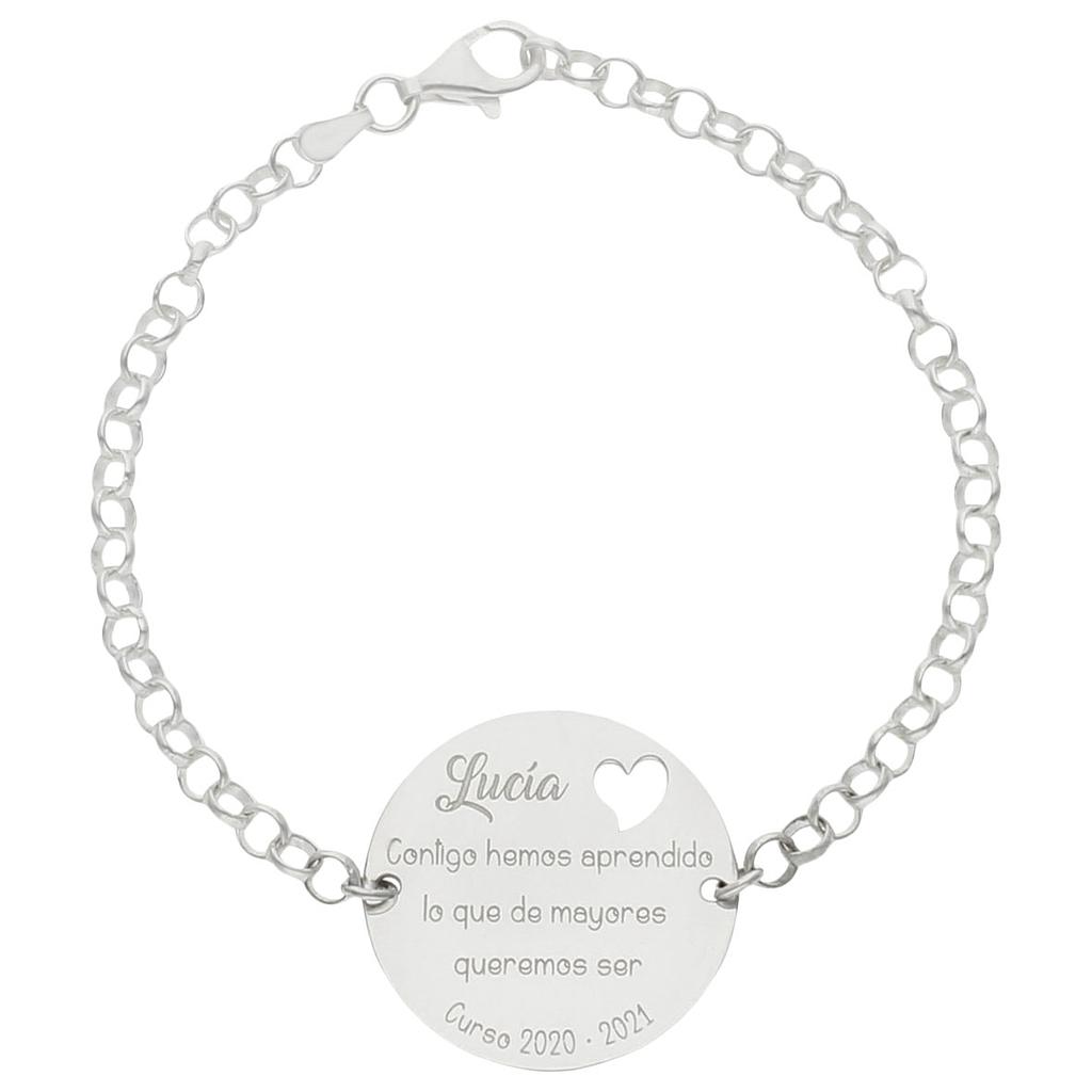 Pulsera profe + corazón + frase personalizable