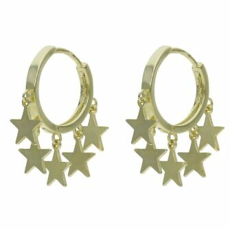 Aros en Plata chapada en Oro con mini charms de estrellas.