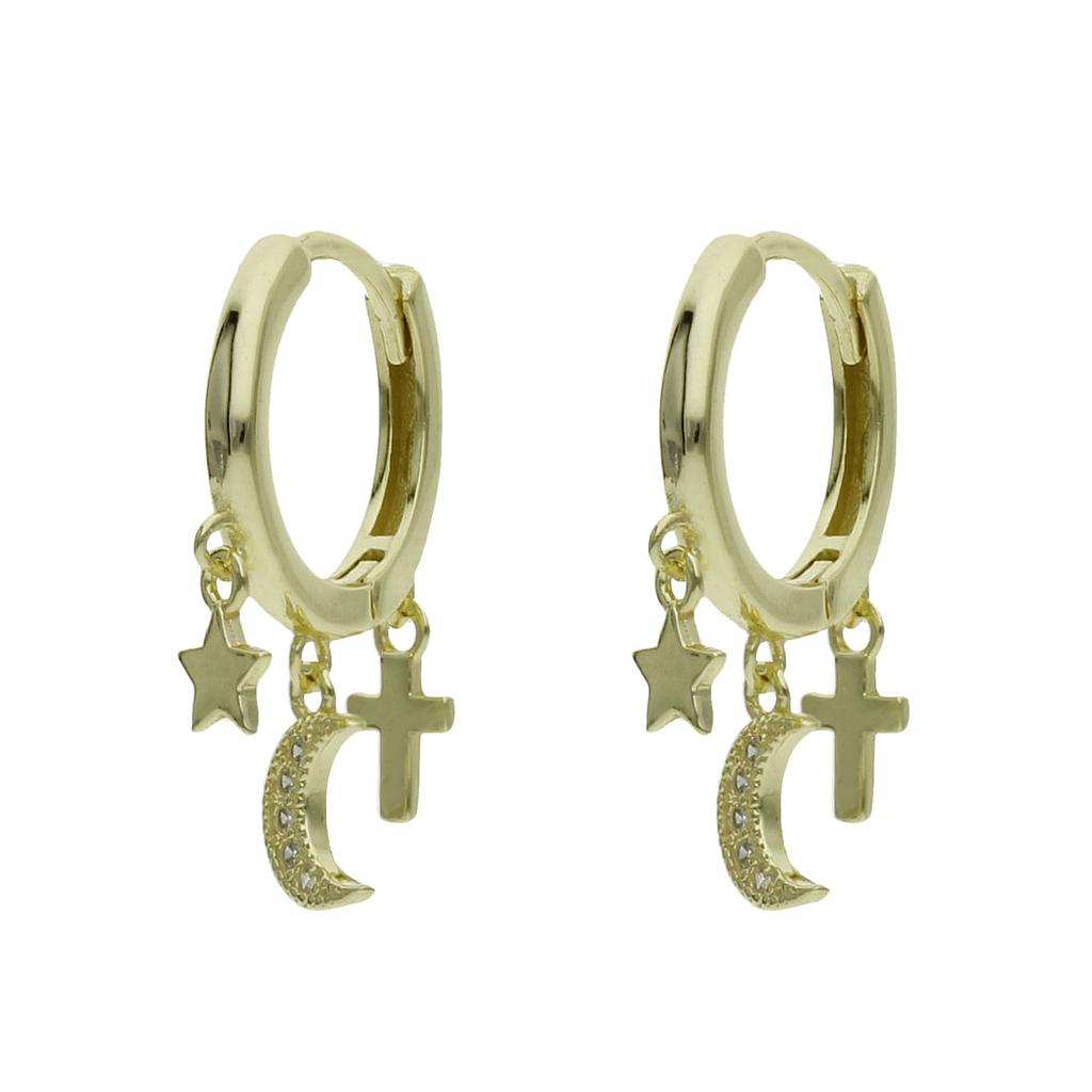 Aros en Plata chapada en Oro con mini charms