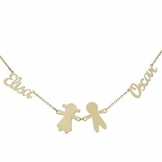 Gargantilla con dos nombres + niño + niña.