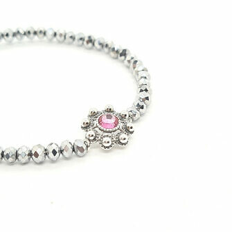 Pulsera botón charro en plata y cristal de color cuentas
