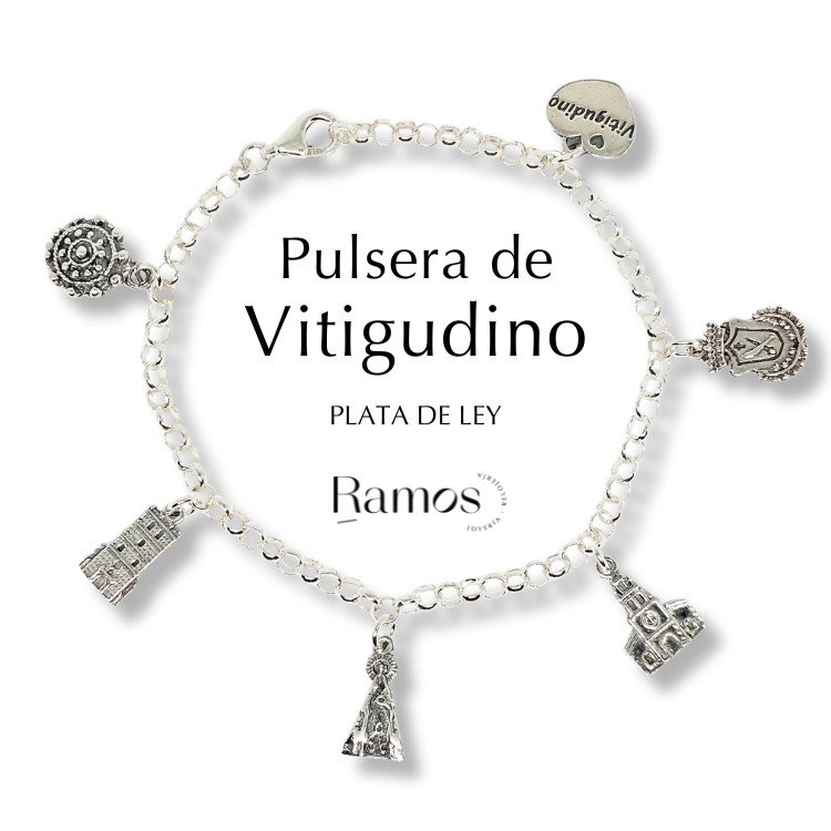 Pulsera de Vitigudino en plata de ley abalorios imagenes representativas del pueblo