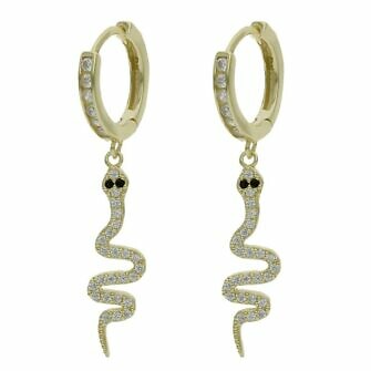 Aros en plata chapados en oro con serpiente con circonitas
