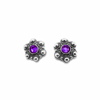 Pendientes botón charro plata cristal color 6 bolas
