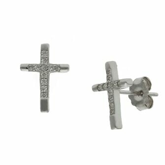 Pendientes cruz en Plata de Ley de 925mm con circonitas.
