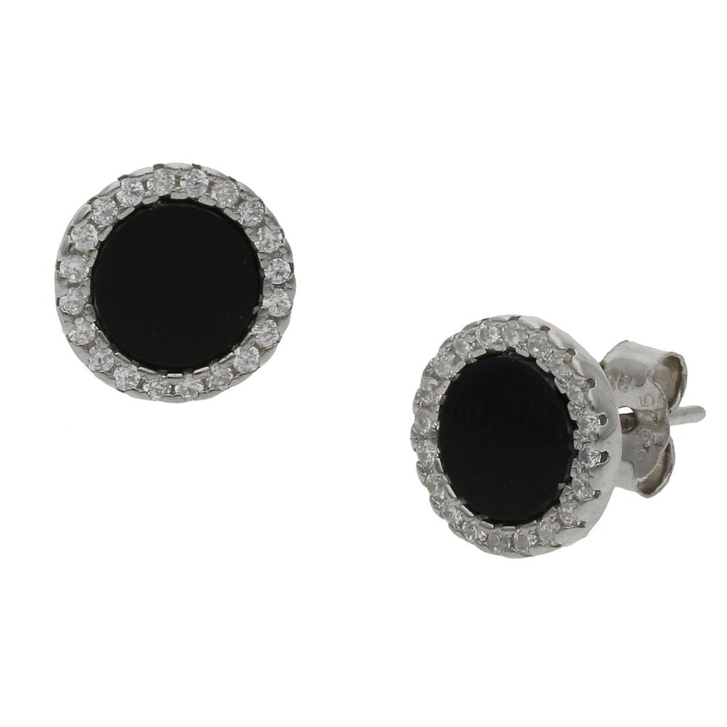 Pendientes en Plata de Ley de 925mm con piedra ónix y cerco de circonitas.