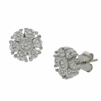 Pendientes rosetón en Plata de Ley de 925mm con circonitas.