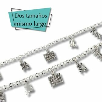 Pulsera de Salamanca abalorios iconos de la ciudad Plaza Mayor, Fachada de La Universidad, Puente Romano, Lazarillo de Tormes, Rana de Salamanca