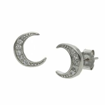 Pendientes luna en Plata de Ley de 925mm con circonitas.