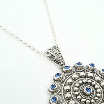 Colgante charro grande cristales color azul botón charro de Salamanca collar charro moderno filigrana charra plata de ley salmantino