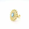 Anillo charro plata chapada en oro cristal azul celeste, blanco o negro XXL