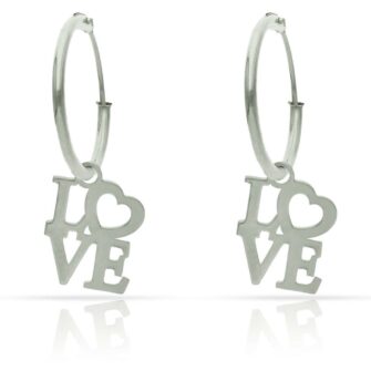 Aros con abalorio de "love" en Plata de Ley