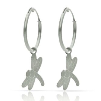 Aros con abalorio de libélula en Plata de Ley