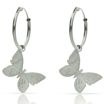 Aros con abalorio de mariposa en Plata de Ley
