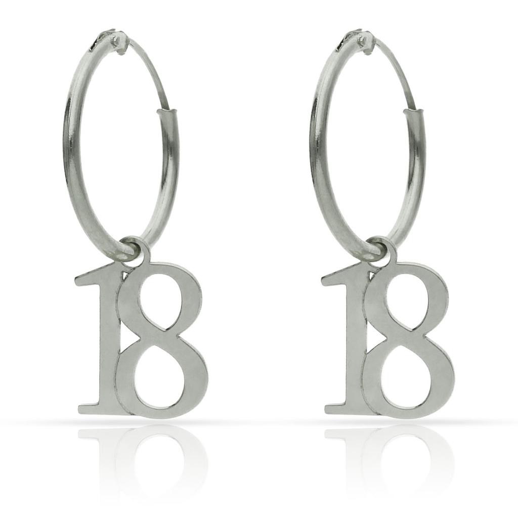 Aros con abalorio de número en Plata de Ley