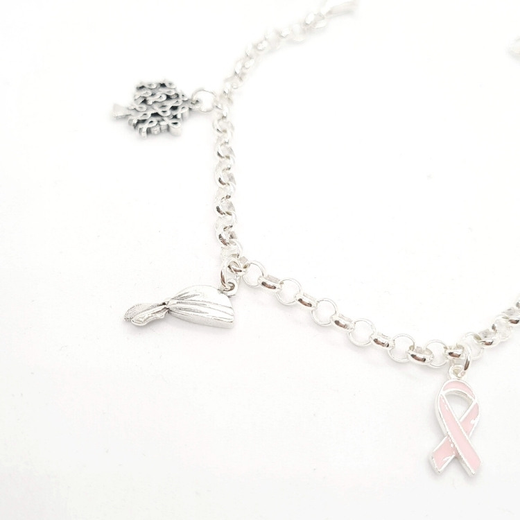 Pulsera contra el cáncer de mama por ti por mi por todas pulsera en plata lucha contra el cancer de mamaabalorios