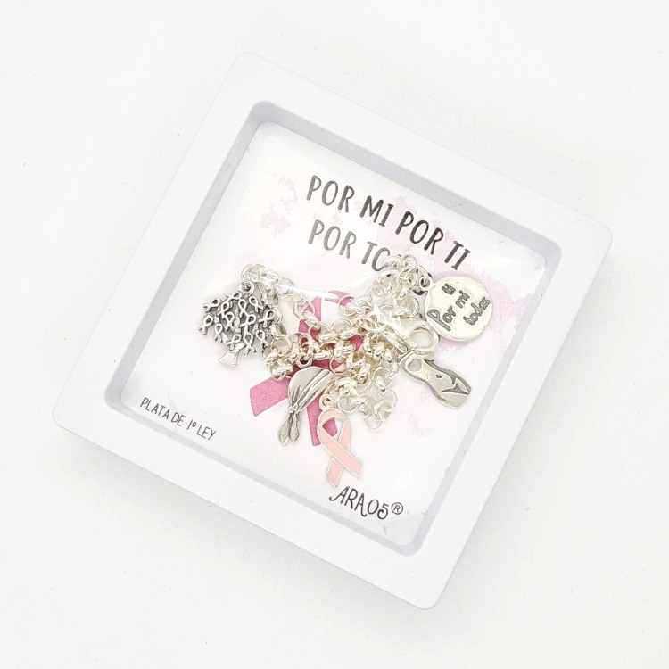 Pulsera contra el cáncer de mama por ti por mi por todas pulsera en plata lucha contra el cancer de mama 2