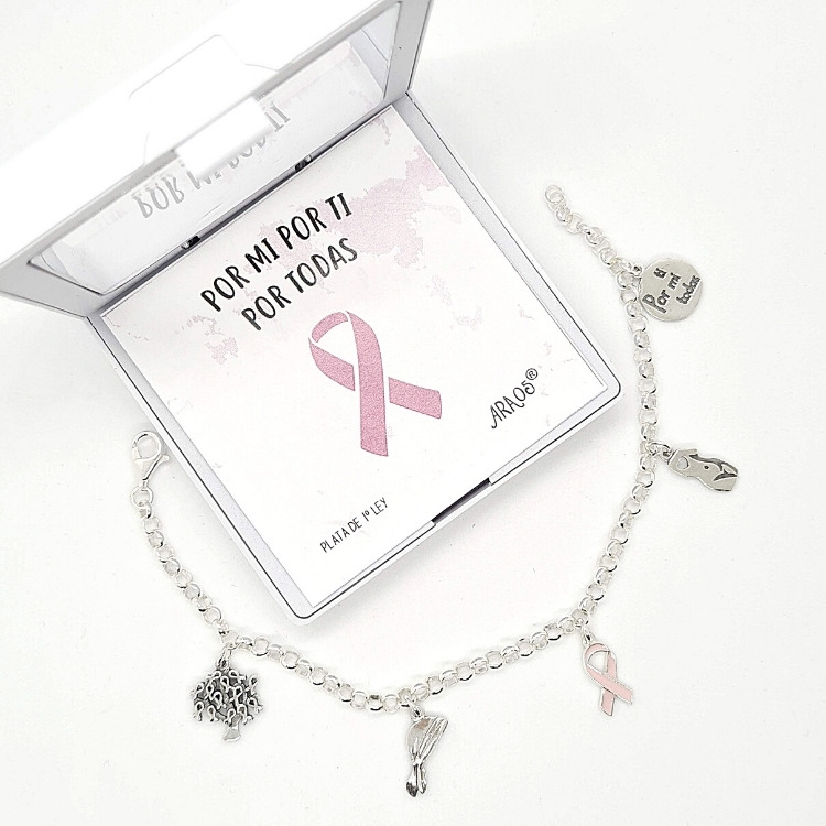 Pulsera contra el cáncer de mama por ti por mi por todas pulsera en plata lucha contra el cancer de mama