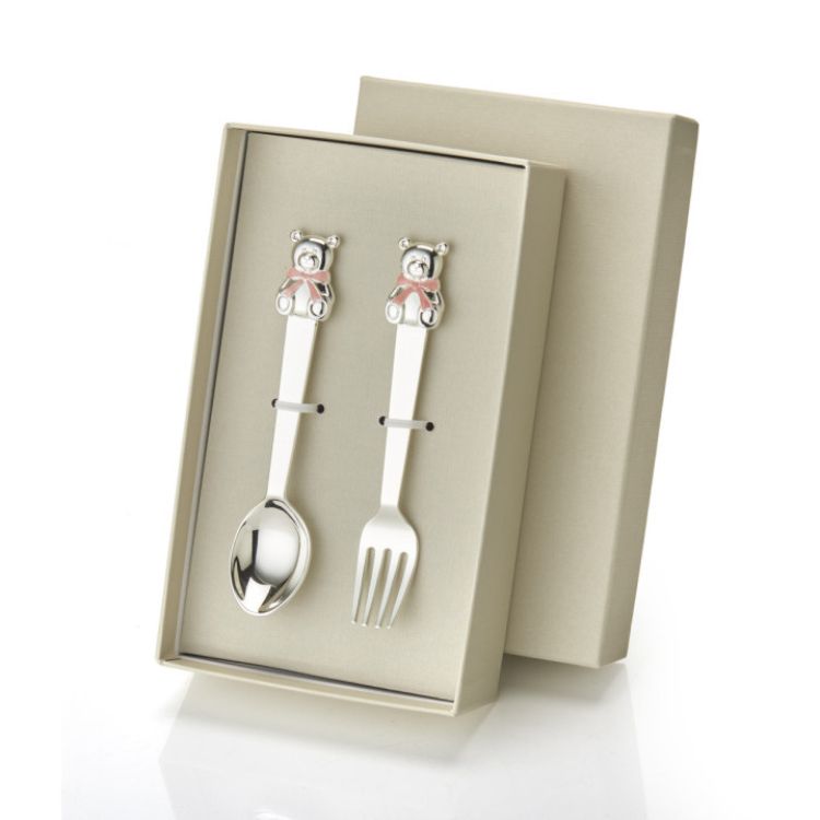 Cubiertos de acero infantil Oso EV3466-07 rosa