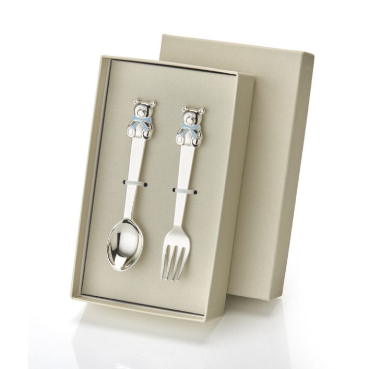 Cubiertos de acero infantil Oso EV3466-07 celeste