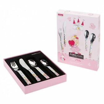 Cubiertos infantiles de acero inoxidable set cuchara tenedor cuchillo cucharilla princesa para niña color estuche