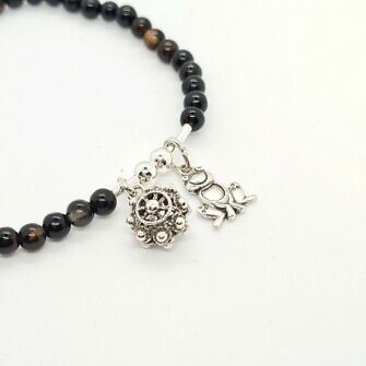 Pulsera charra botón charro doble y rana de Salamanca rana de la suerte rana universidad de Salamanca piedras naturales plata de ley pulsera de Salamanca brazalete filigrana