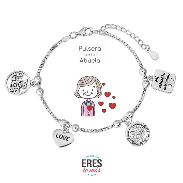 Pulsera abuela pulsera de plata de ley con abalorios para la abuela