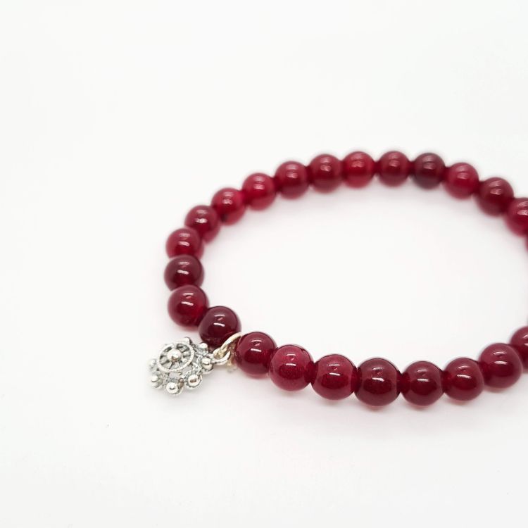 Pulsera charra niña bolas color pulsera botón charro de Salamanca con cuentas de color granate