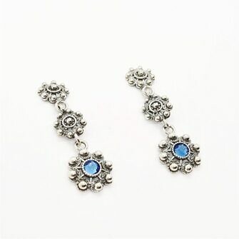 Pendientes tres botones charros cristal color azul en plata de ley filigrana charra de Salamanca 3 botón charro icono de Salamanca