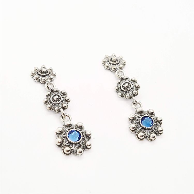 Pendientes tres botones charros cristal color azul en plata de ley filigrana charra de Salamanca 3 botón charro icono de Salamanca