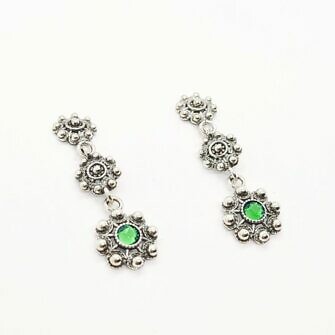 Pendientes tres botones charros cristal color verde en plata de ley filigrana charra de Salamanca 3 botón charro icono de Salamanca