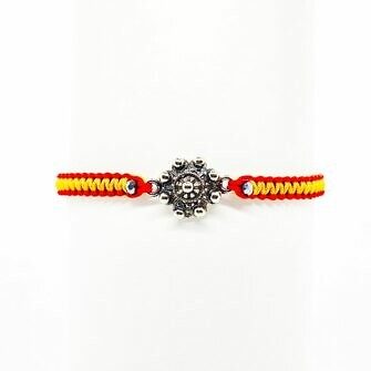 Pulsera Charra Bandera España botón charro y colores de la bandera de España, hilo Rojo y amarillo roji walda. Macramé botón charro de Salamanca Española España