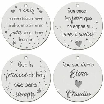 Medalla Ramo de Novia Personalizada plata de ley chapa día más feliz casamiento marido y mujer familia pedacito de cielo