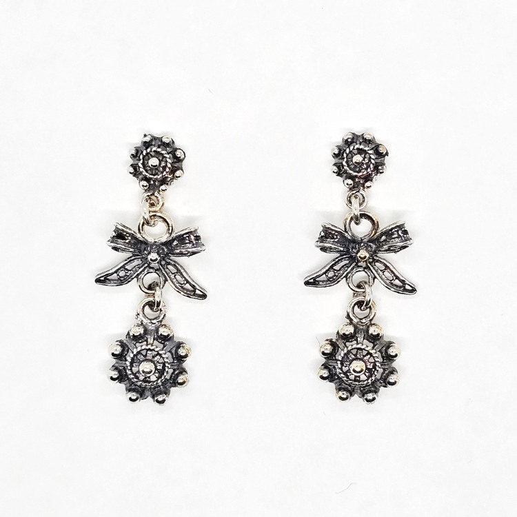 Pendientes Botones Charros con Lazo Filigrana Charra de Salamanca pendientes largos plata de ley