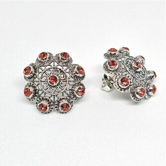 Pendientes botón charro plata cristales color rojo