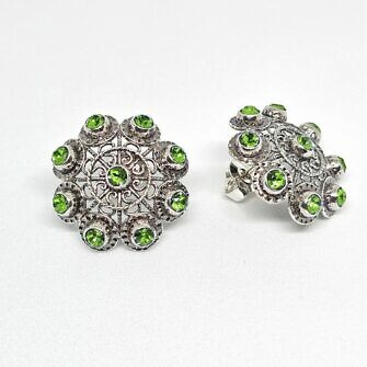 Pendientes botón charro plata cristales color verde