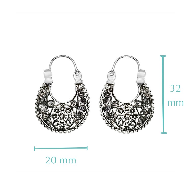 Pendientes aro filigrana Margarita Silvestre CR1-Nº5 medidas plata