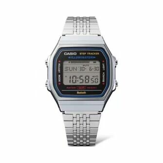 Reloj Casio Vintage Plateado Bluetooth Reloj Retro Podómetro Cuenta pasos luz cronómetro frente